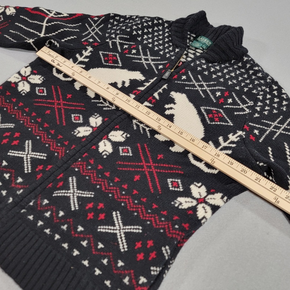 Vintage Lauren Ralph Lauren Cardigan Sweater Fair Isle Lambswool Zip Women's L - Picture 6 of 11